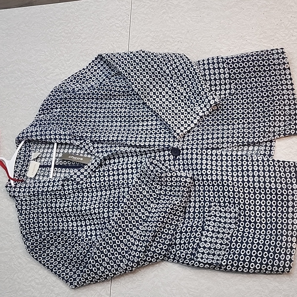 Chico's blazer blue and white peekaboo perforated NWT